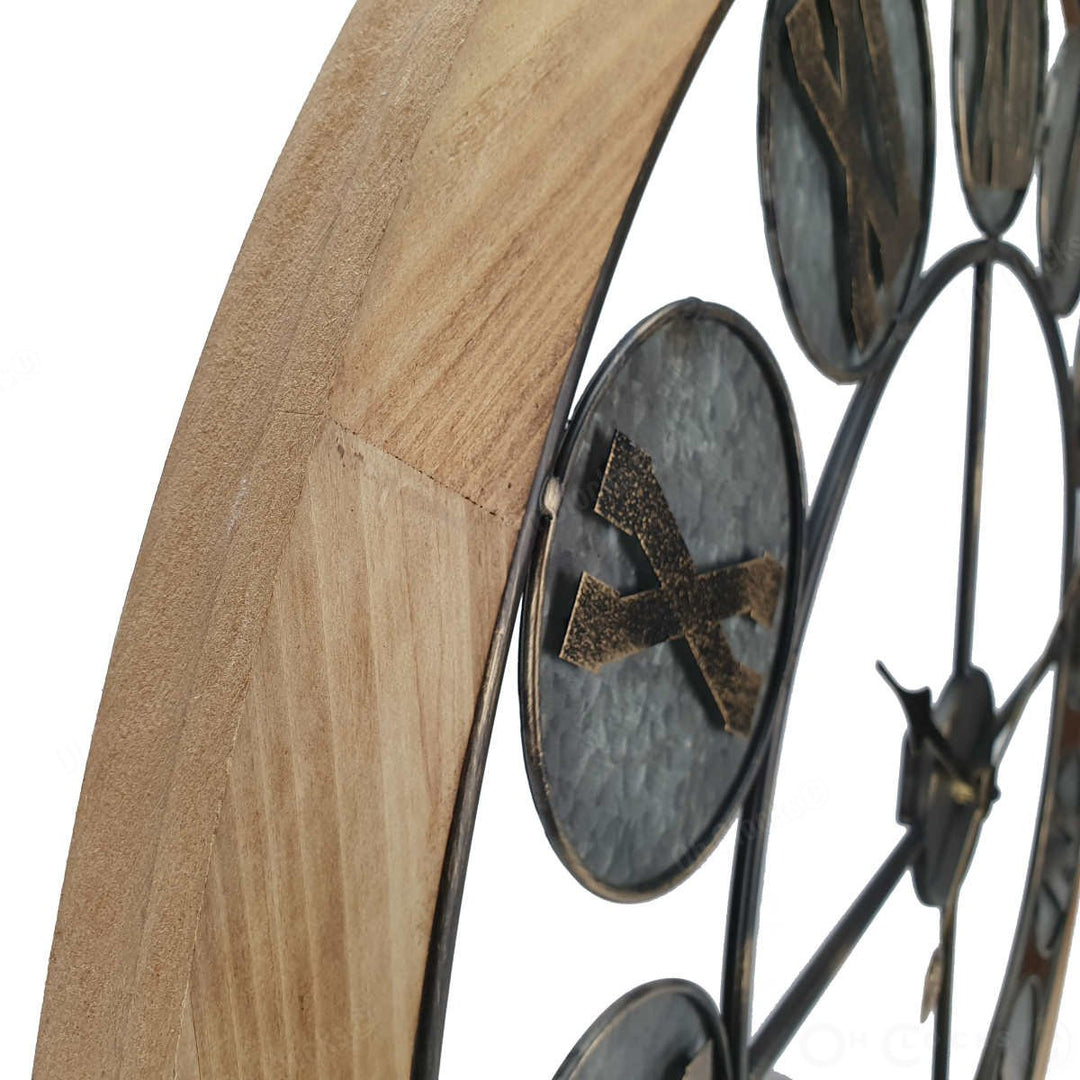 Victory Aramis Floating Roman Discs Metal Wood Wall Clock 80cm CEW-1907 Zoom3