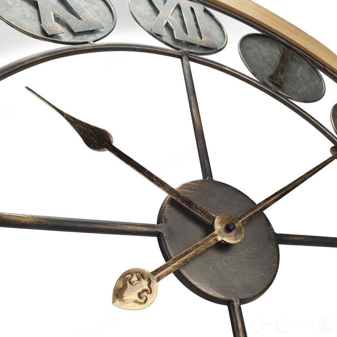 Victory Aramis Floating Roman Discs Metal Wood Wall Clock 80cm CEW-1907 Zoom2