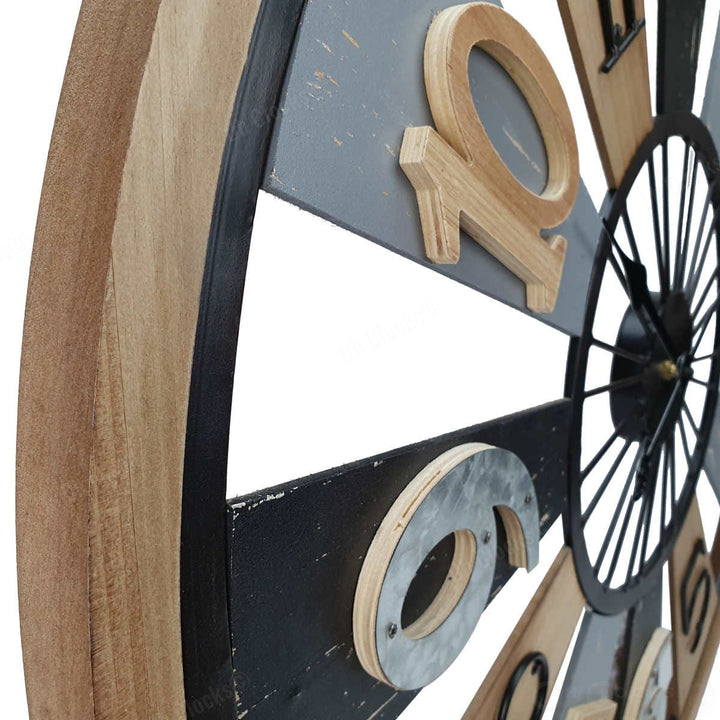 Victory Porthos Floating Roman Panels Metal Wood Wall Clock 80cm CEW-1906 Zoom2