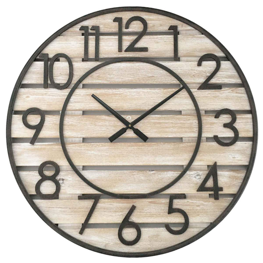 Yearn Beach House Wood Panels and Metal Wall Clock 70cm 11744CLK 1