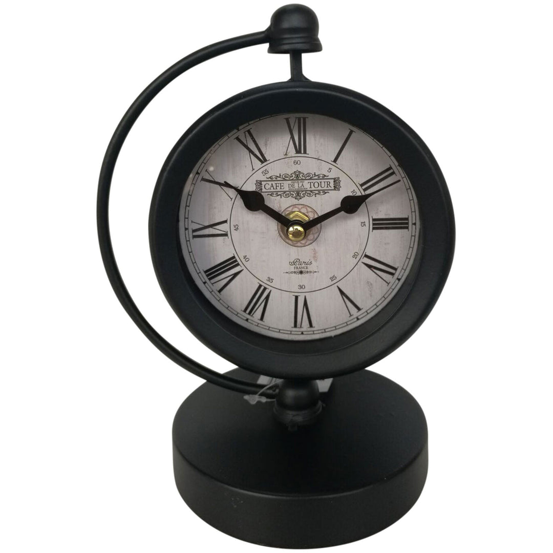 Yearn Cafe De La Tour Black Crescent Metal Desk Clock Roman 20cm 24340CLK 1