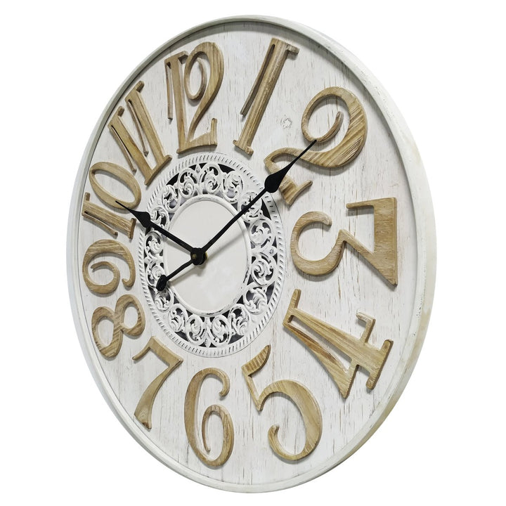 Yearn French Scandi Flair Distressed Wooden Wall Clock White 60cm 11737CLK 1