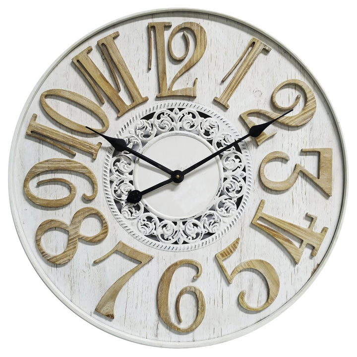 Yearn French Scandi Flair Distressed Wooden Wall Clock White 60cm 11737CLK 2