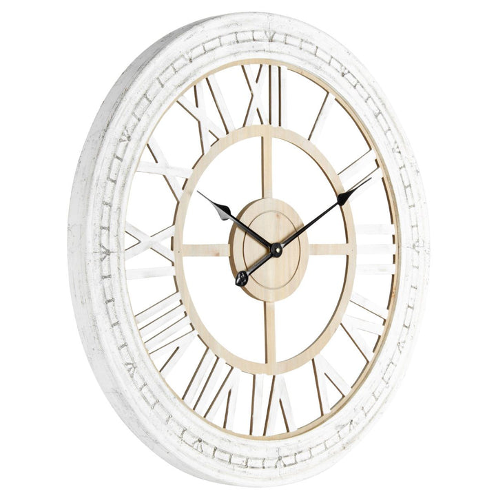 Yearn Hamptons Moulded Floating Wooden Wall Clock Distressed White 73cm 91954CLK 1