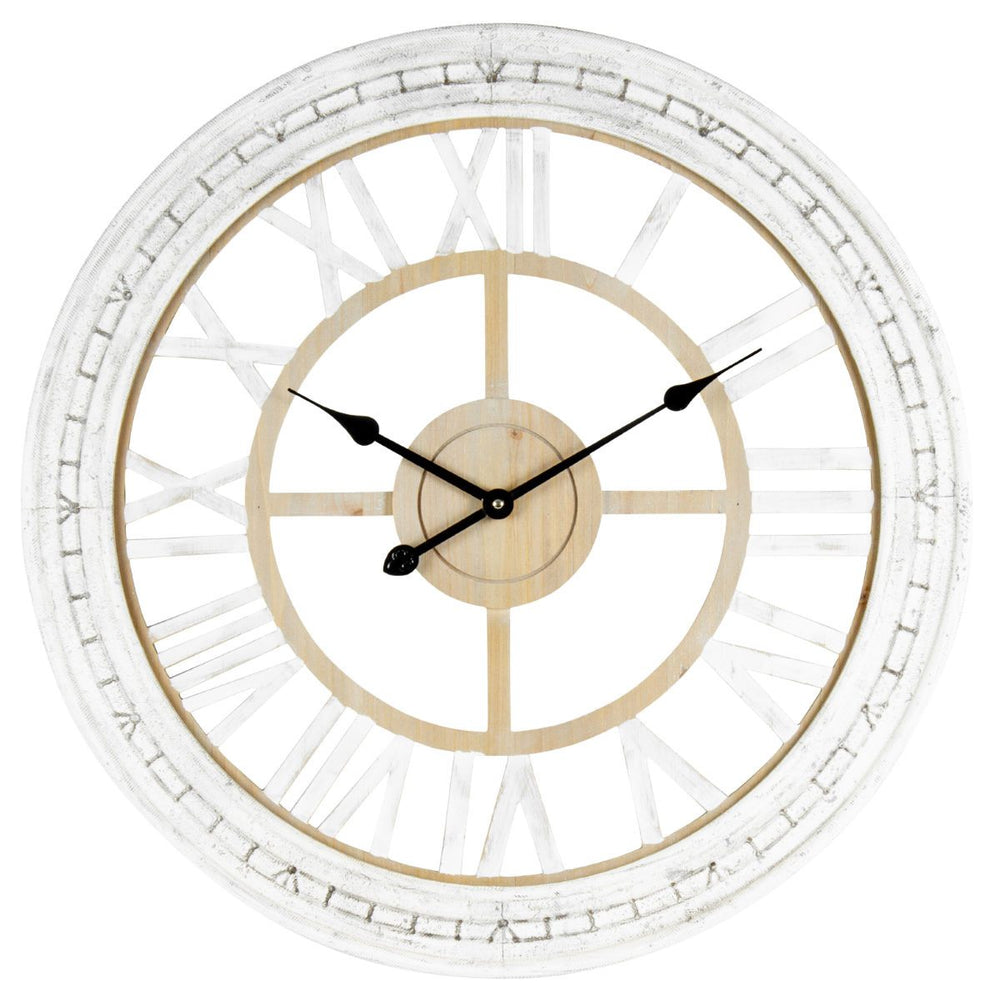 Yearn Hamptons Moulded Floating Wooden Wall Clock Distressed White 73cm 91954CLK 3