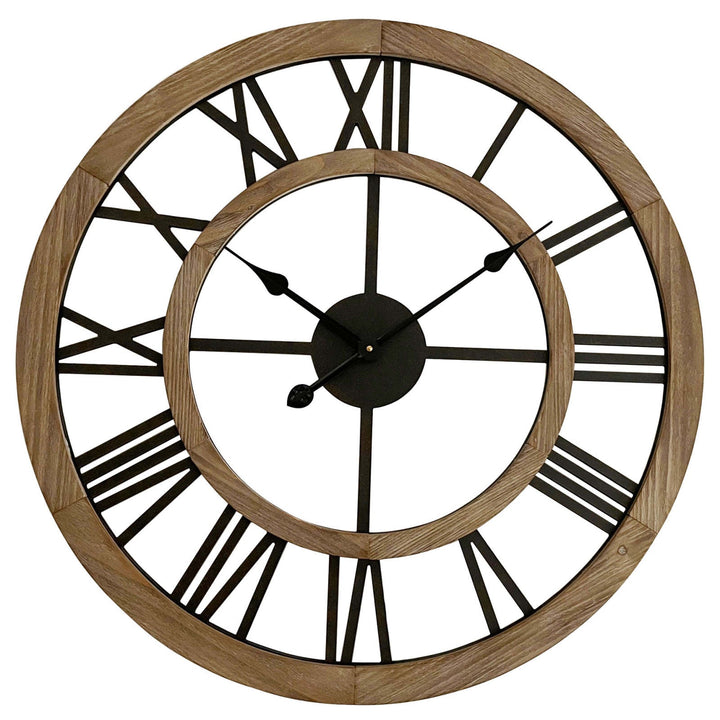 Yearn Industro Hamptons Double Frame Floating Roman Wall Clock Black 70cm 11753CLK 1