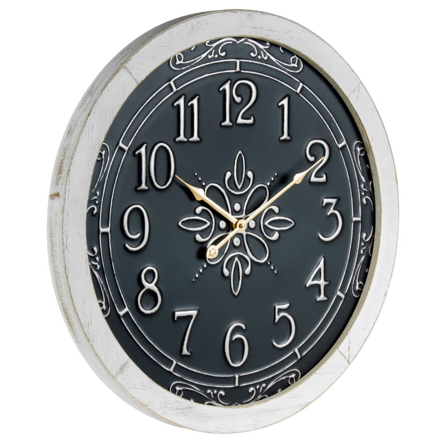 Yearn Noir Ornate Scroll Metal and Wood Wall Clock 56cm 91957CLK 1