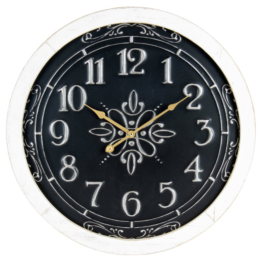 Yearn Noir Ornate Scroll Metal and Wood Wall Clock 56cm 91957CLK 2