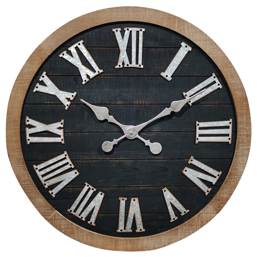 Yearn Vintage Industrial Black Wooden Boards Wall Clock 60cm 92091CLK 1
