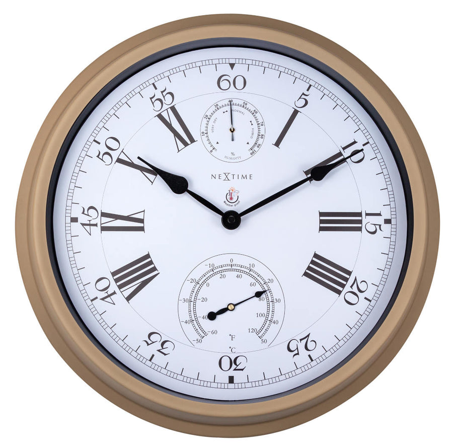 NeXtime Hyacinth Temperature Humidity Outdoor Wall Clock Brown 41cm 574305BR 1