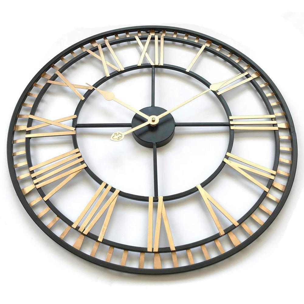 Ivory And Deene London Wrought Iron Metal Black And Gold Wall Clock 60cm ID1016 2